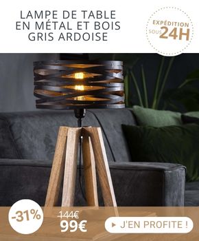 Lampe de table avec abat-jour en métal et piètement bois - BLAKE