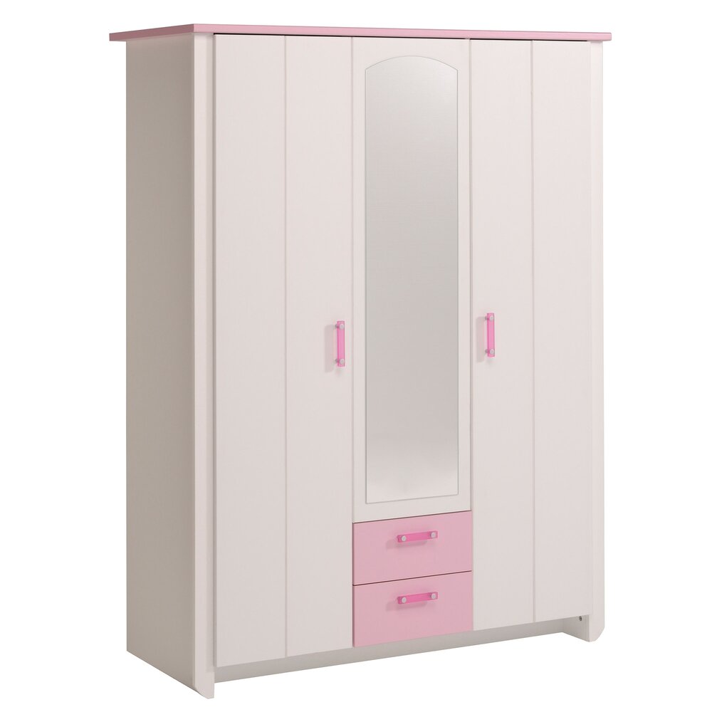 Armoire - Armoire 2 portes 2 tiroirs avec penderie coloris blanc et rose indien photo 1