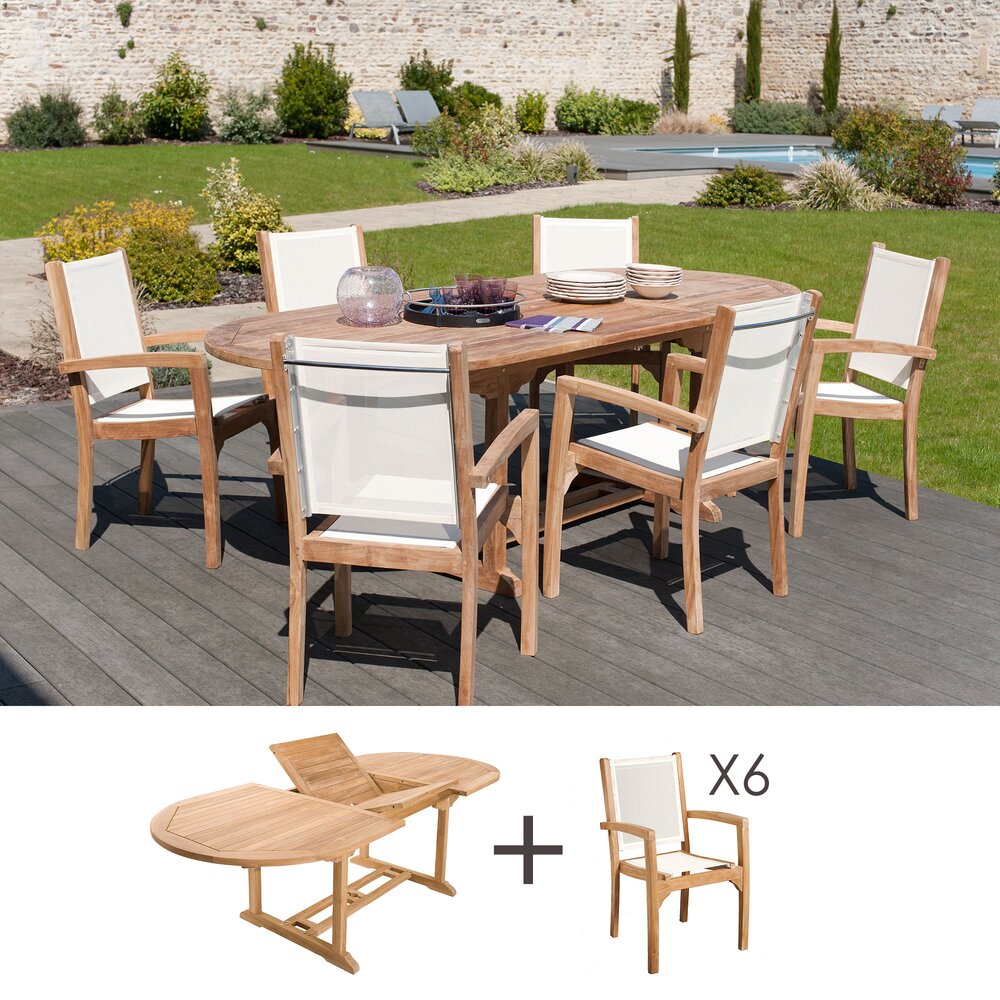 Ensemble repas - Ensemble table ovale et 6 fauteuils en teck photo 1