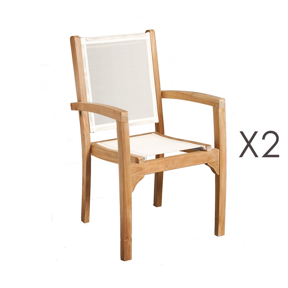 Lot de 2 fauteuils en teck et textilène - coloris ivoire photo 2