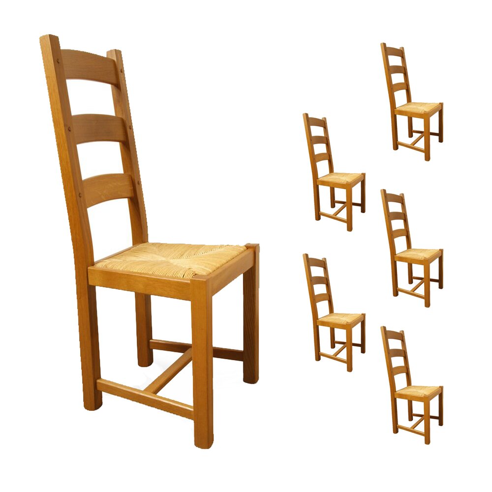Chaise - Lot de 6 chaises hêtre assise paille Teinte chêne moyen photo 1