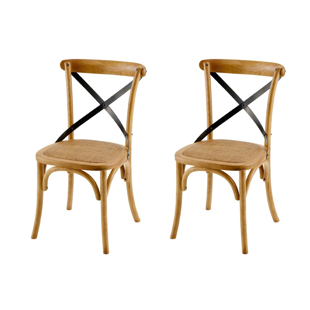 Chaise - Lot de 2 chaises bistrot couleur naturel avec croisillon noir - BISTRONO photo 1