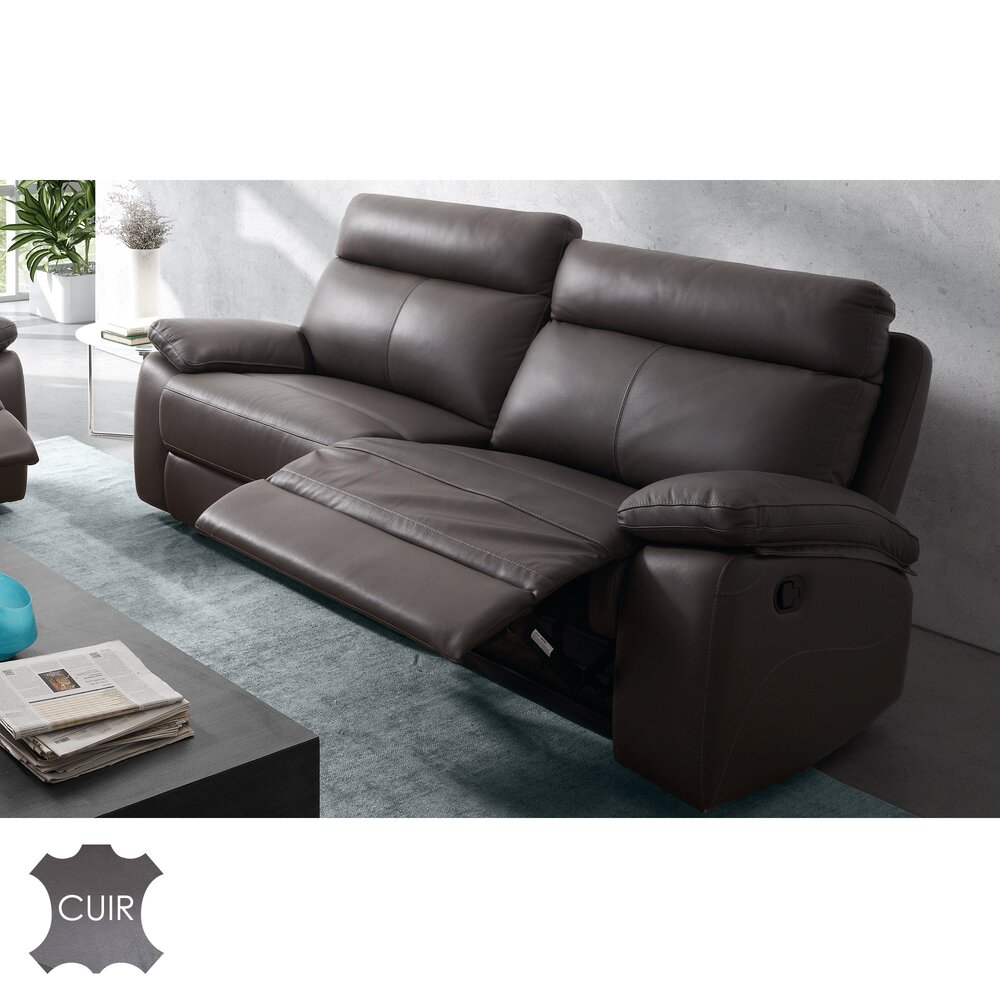 Canapé 3 places de relaxation en cuir - gris photo 1