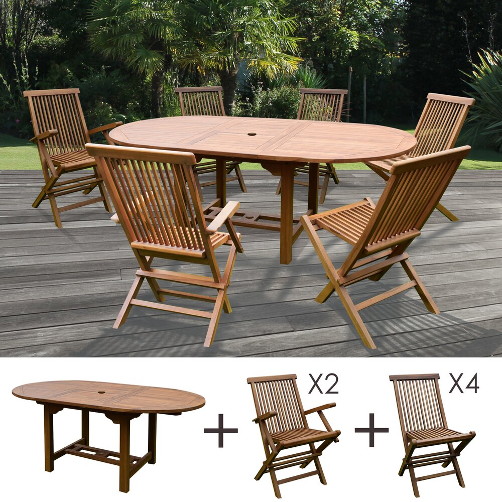 Table de jardin 160/210x100x75cm + lot de 4 chaises + 2 fauteuils photo 1