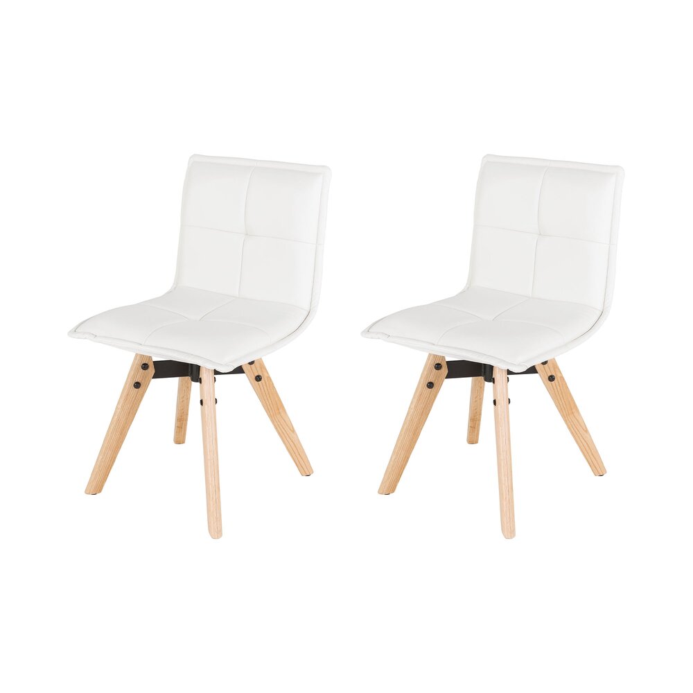 Chaise - Lot de 2 chaise repas en PU blanc et pieds chêne - KALMAR photo 1