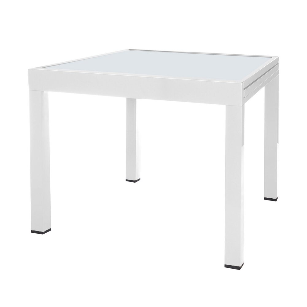 Table de jardin extensible 90/180 en aluminium blanc et verre TARRAGONE L 90 x l 90 x H 74 