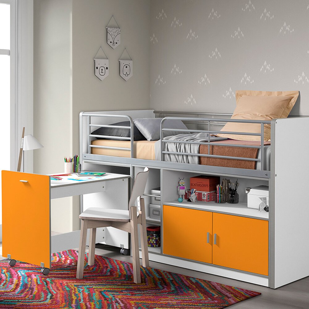 Lit enfant - Lit combiné 90x200 cm avec bureau et rangements orange - ASSIA photo 1