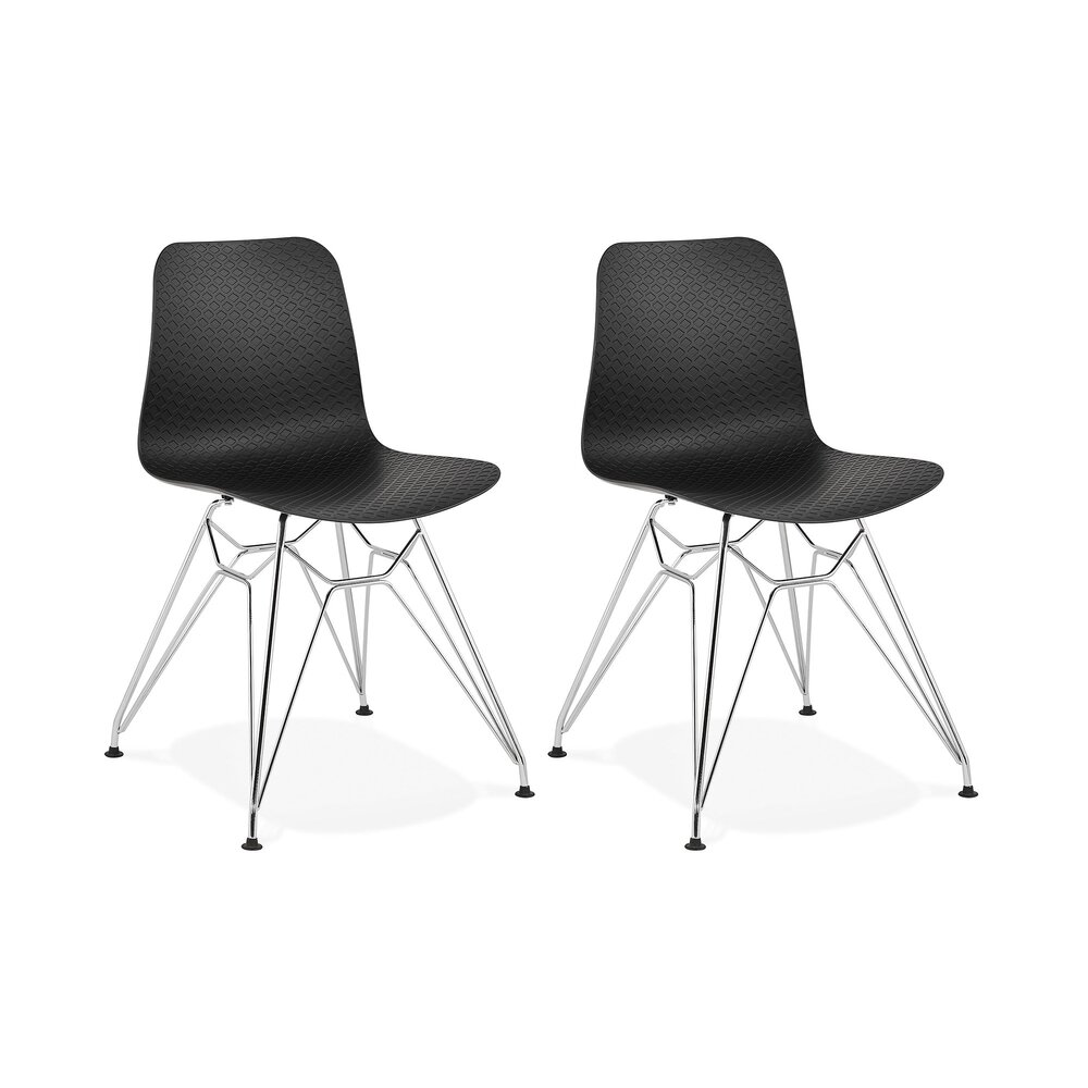Chaise - Lot de 2 chaises repas noires et pieds chromé - FANIE photo 1