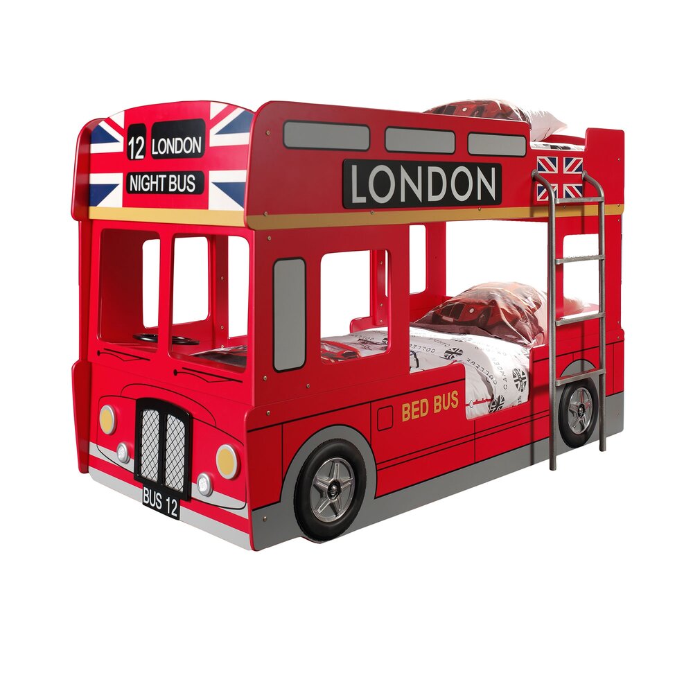 Lit superposé - Lits superposés bus london 90x200 cm + matelas rouge photo 1