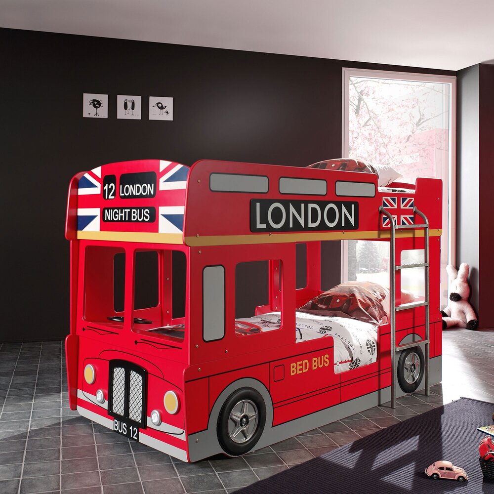 Lits superposés bus london 90x200 cm + matelas rouge photo 2