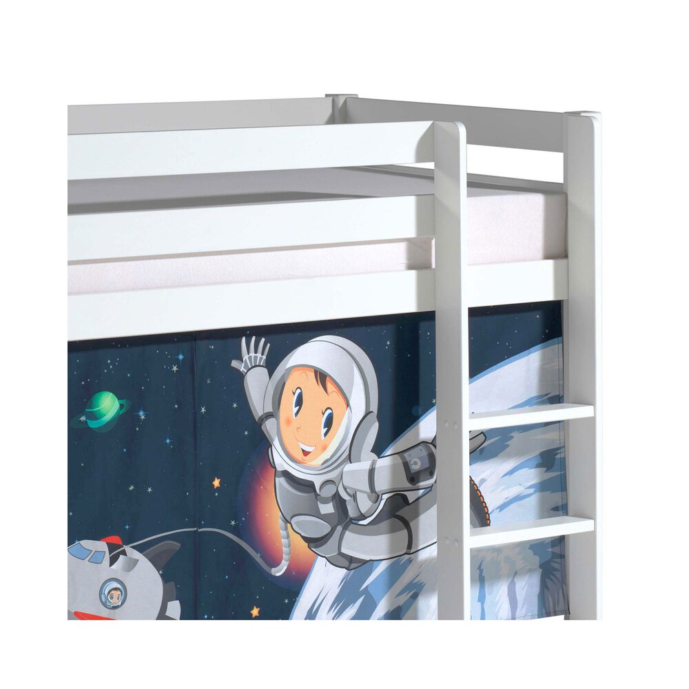 Lit surélevé 90x200 cm avec échelle blanc décor astronaute - PINO photo 3
