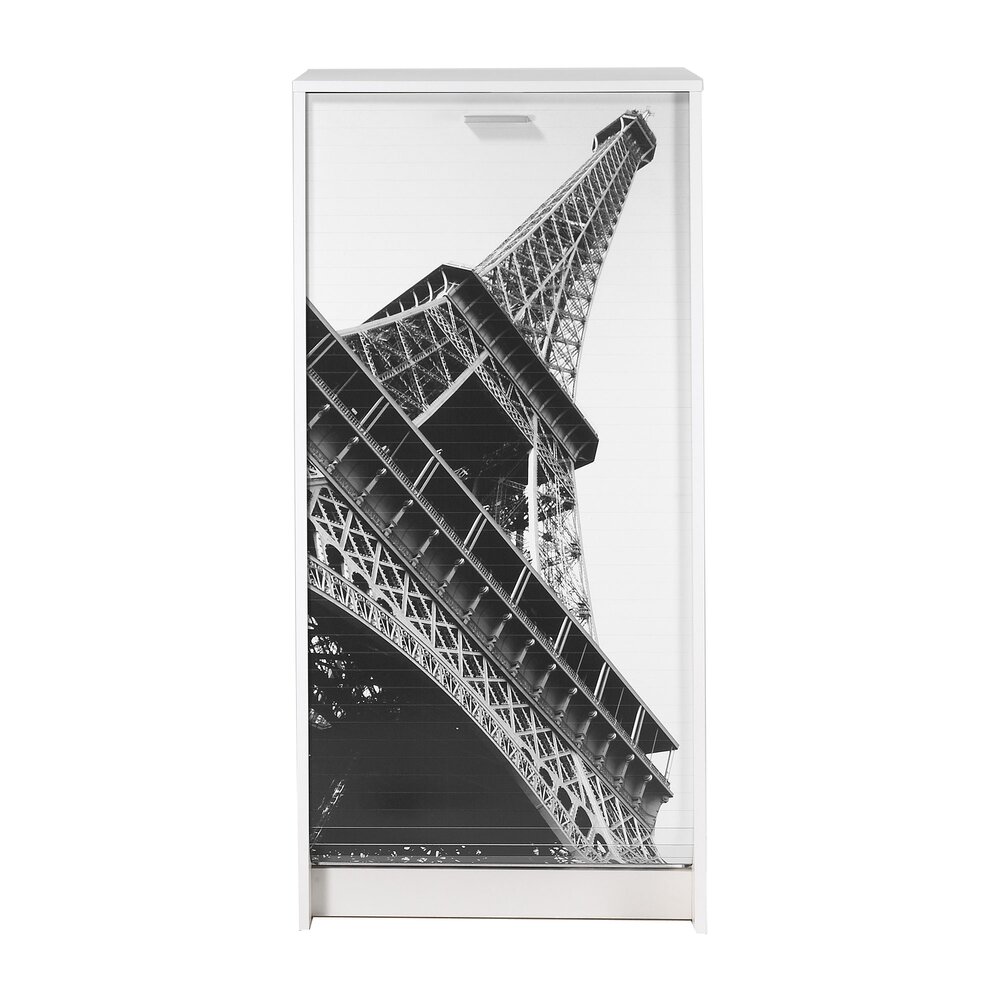 Meuble à chaussures 120 cm blanc et décor tour Eiffel - ADELINE