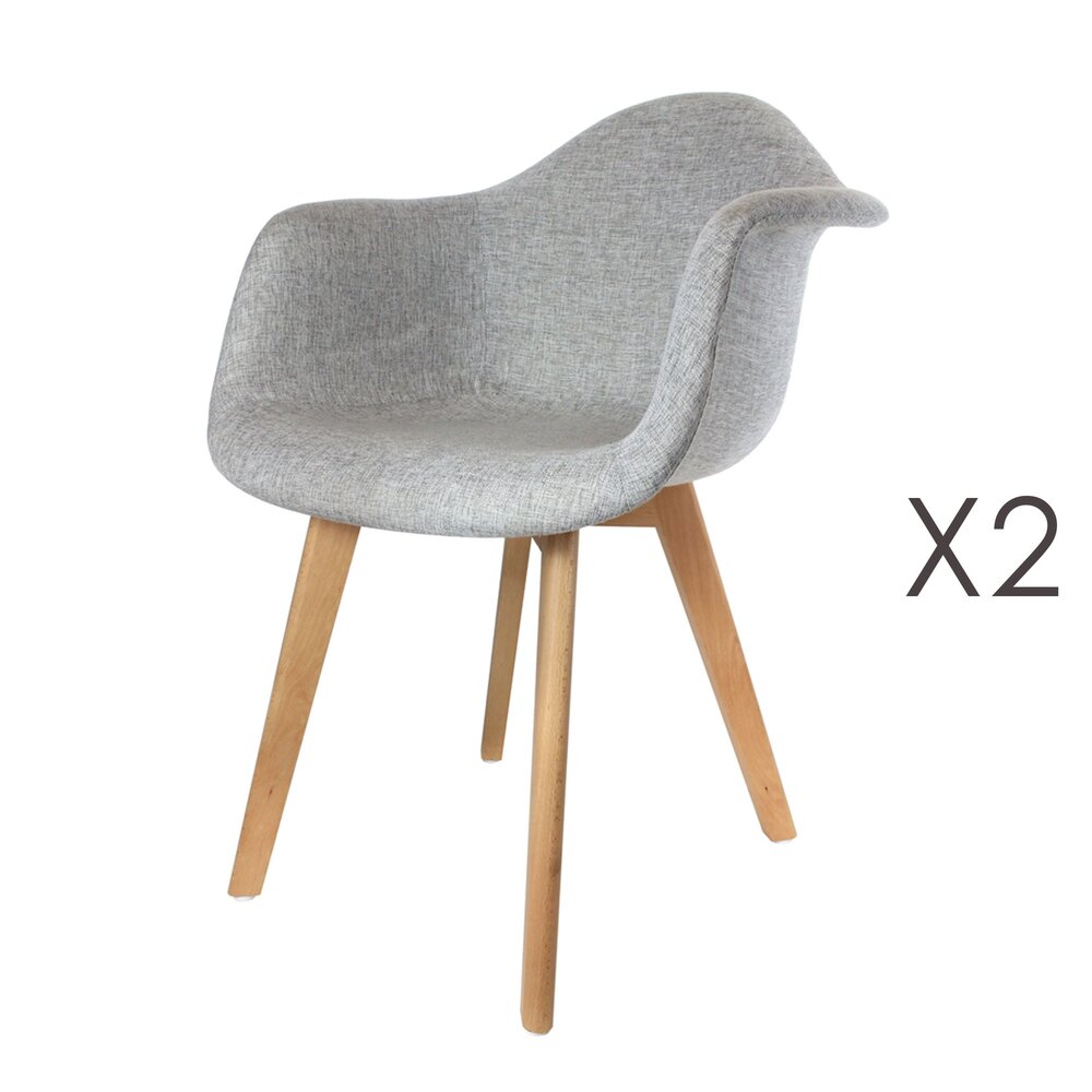 Chaise - Lot de 2 fauteuils en tissu gris et pieds naturel - IDRIS photo 1