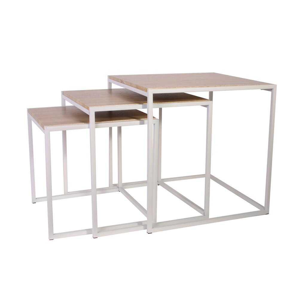 Table basse - Lot de 3 tables gigognes carrées en bois et métal blanc photo 1