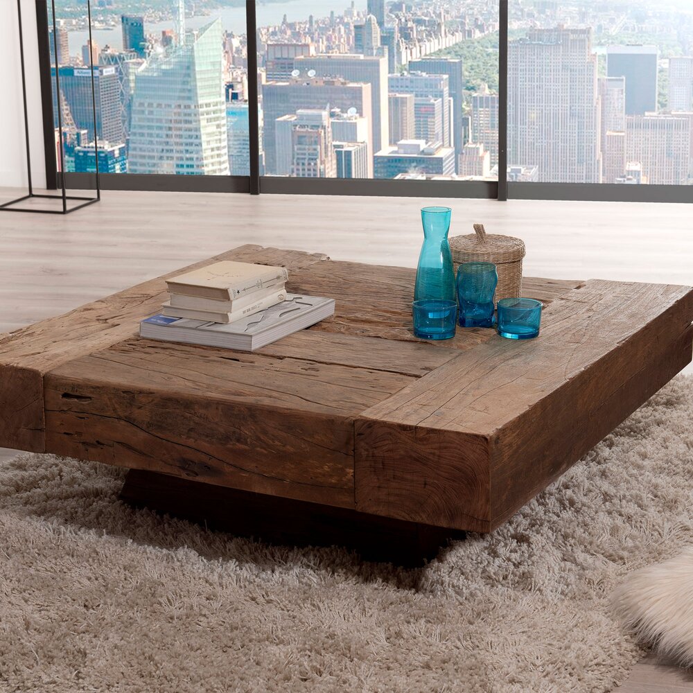 Table basse carrée 105x105x36 cm en bois massif  BJORN  Maison et Styles