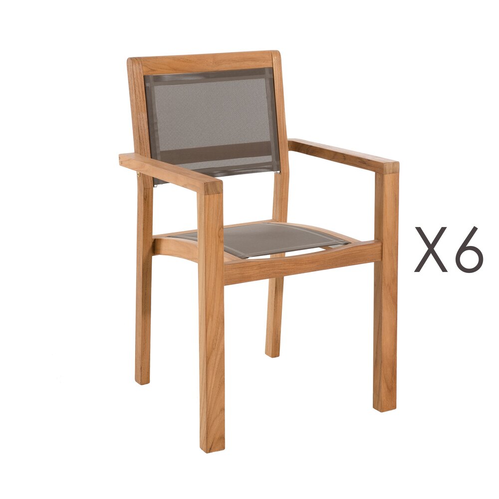 Ensemble table 220 cm + 6 fauteuils en teck et textilène - GARDENA photo 3