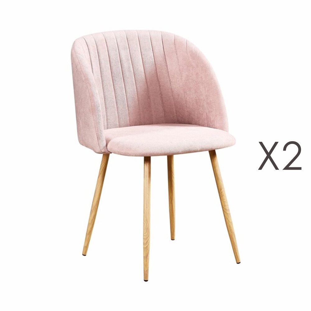 Lot de 2 chaises en tissu suédine rose clair - LINEA