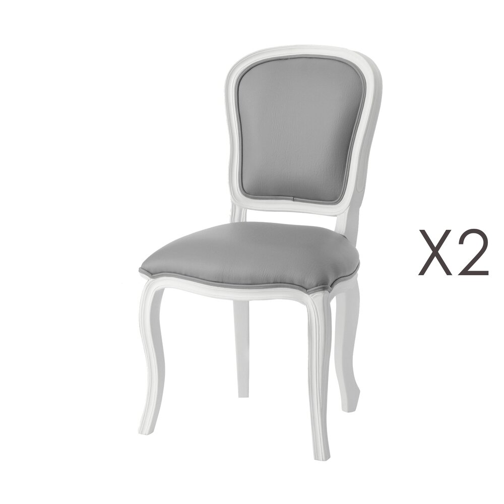 Lot de 2 chaises en bois blanc et tissu gris - CHARMY BLANC