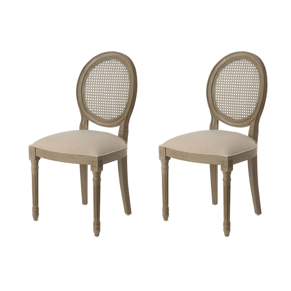 Chaise - Lot de 2 chaises en bois naturel et tissu taupe - MEDAILLON photo 1