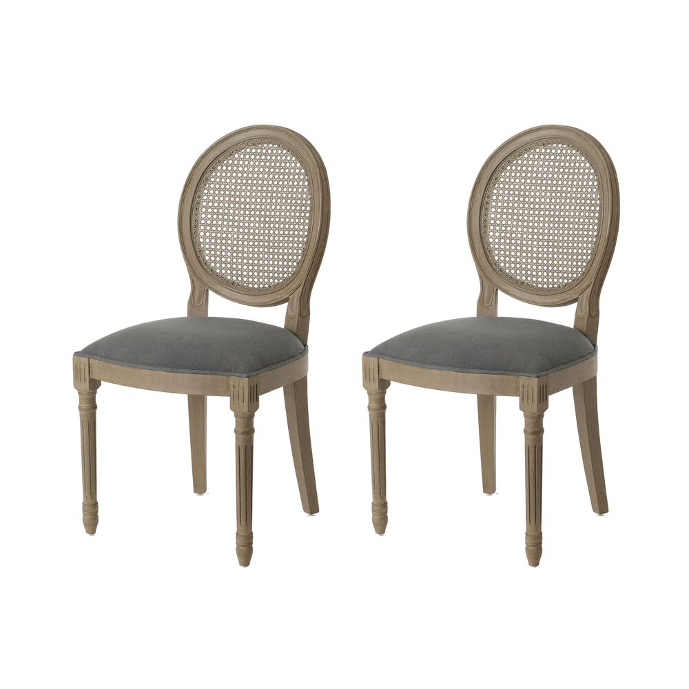 Chaise - Lot de 2 chaises en bois naturel et tissu gris - MEDAILLON photo 1