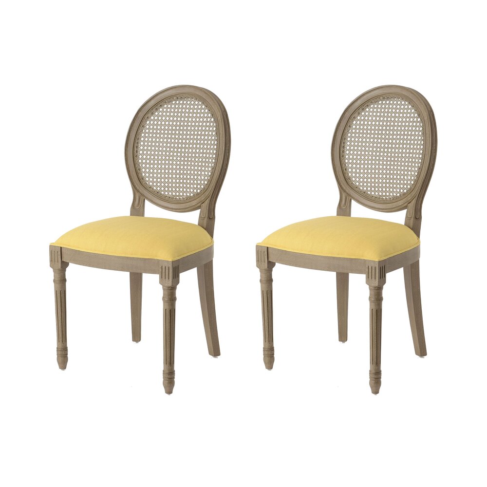 Chaise - Lot de 2 chaises en bois naturel et tissu jaune - MEDAILLON photo 1