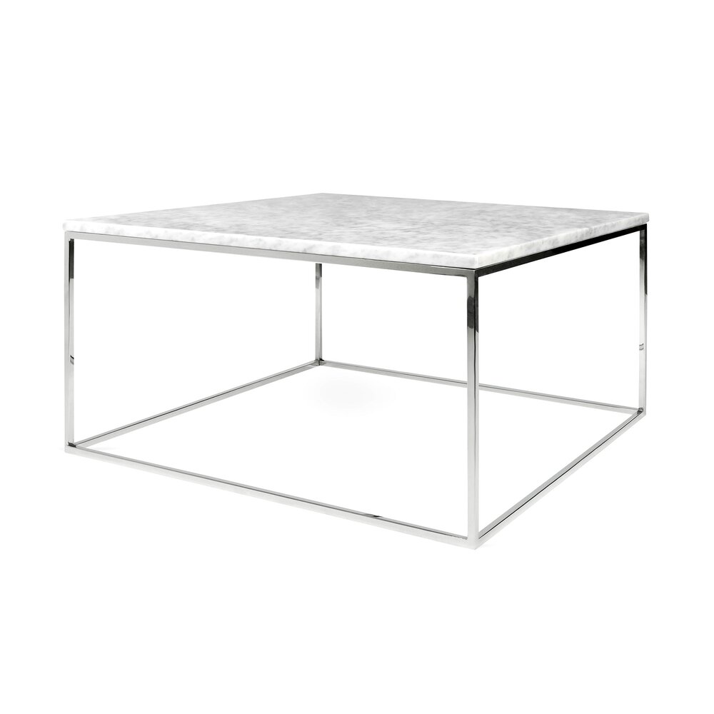 Table basse - Table basse 75 cm plateau en marbre blanc piètement chromé - LYDIA photo 1