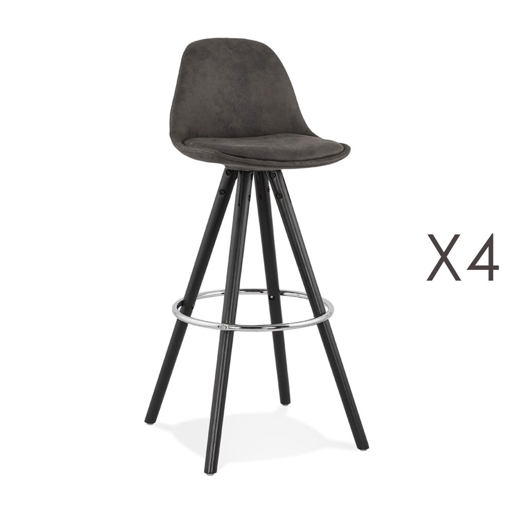 Tabouret de bar - Lot de 4 chaises de bar H75 cm tissu gris foncé pieds noirs - CIRCOS photo 1