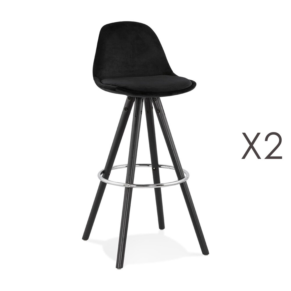 Tabouret de bar - Lot de 2 chaises de bar H75 cm tissu noir pieds noirs - CIRCOS photo 1