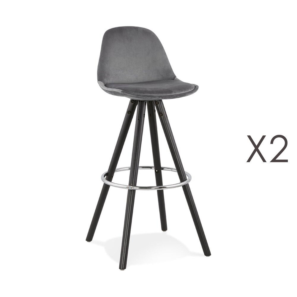 Tabouret de bar - Lot de 2 chaises de bar H75 cm tissu gris pieds noirs - CIRCOS photo 1