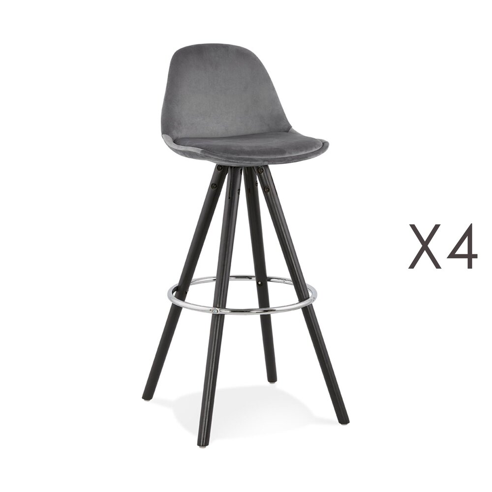 Tabouret de bar - Lot de 4 chaises de bar H75 cm tissu gris pieds noirs - CIRCOS photo 1