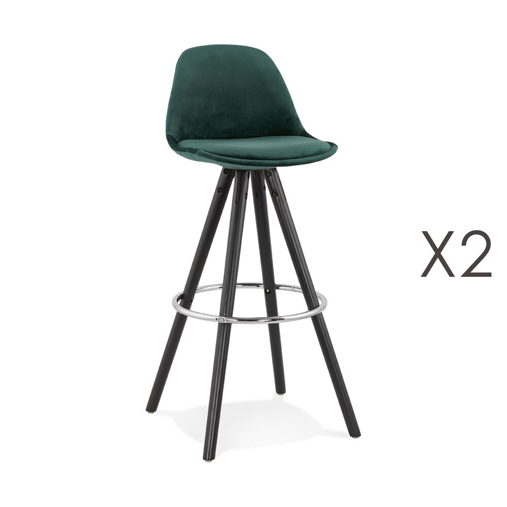 Tabouret de bar - Lot de 2 chaises de bar H75 cm tissu vert foncé pieds noirs - CIRCOS photo 1