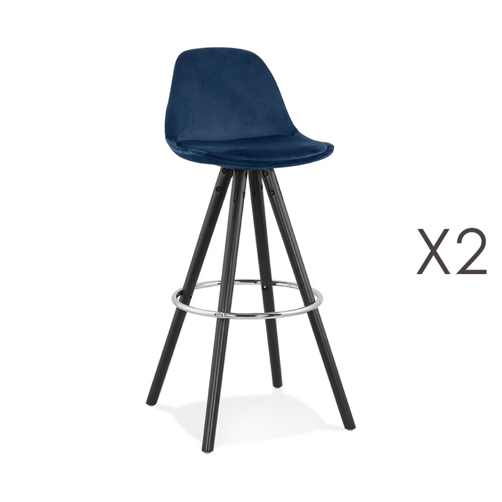 Tabouret de bar - Lot de 2 chaises de bar H75 cm tissu bleu foncé pieds noirs - CIRCOS photo 1