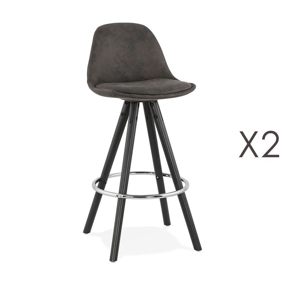 Tabouret de bar - Lot de 2 chaises de bar H65 cm tissu gris foncé pieds noirs - CIRCOS photo 1