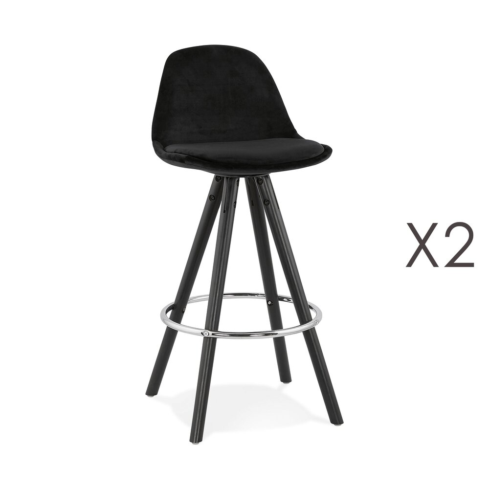 Tabouret de bar - Lot de 2 chaises de bar H65 cm tissu noir pieds noirs - CIRCOS photo 1