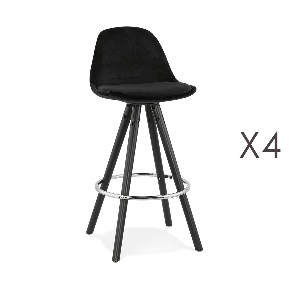Tabouret de bar - Lot de 4 chaises de bar H65 cm tissu noir pieds noirs - CIRCOS photo 1
