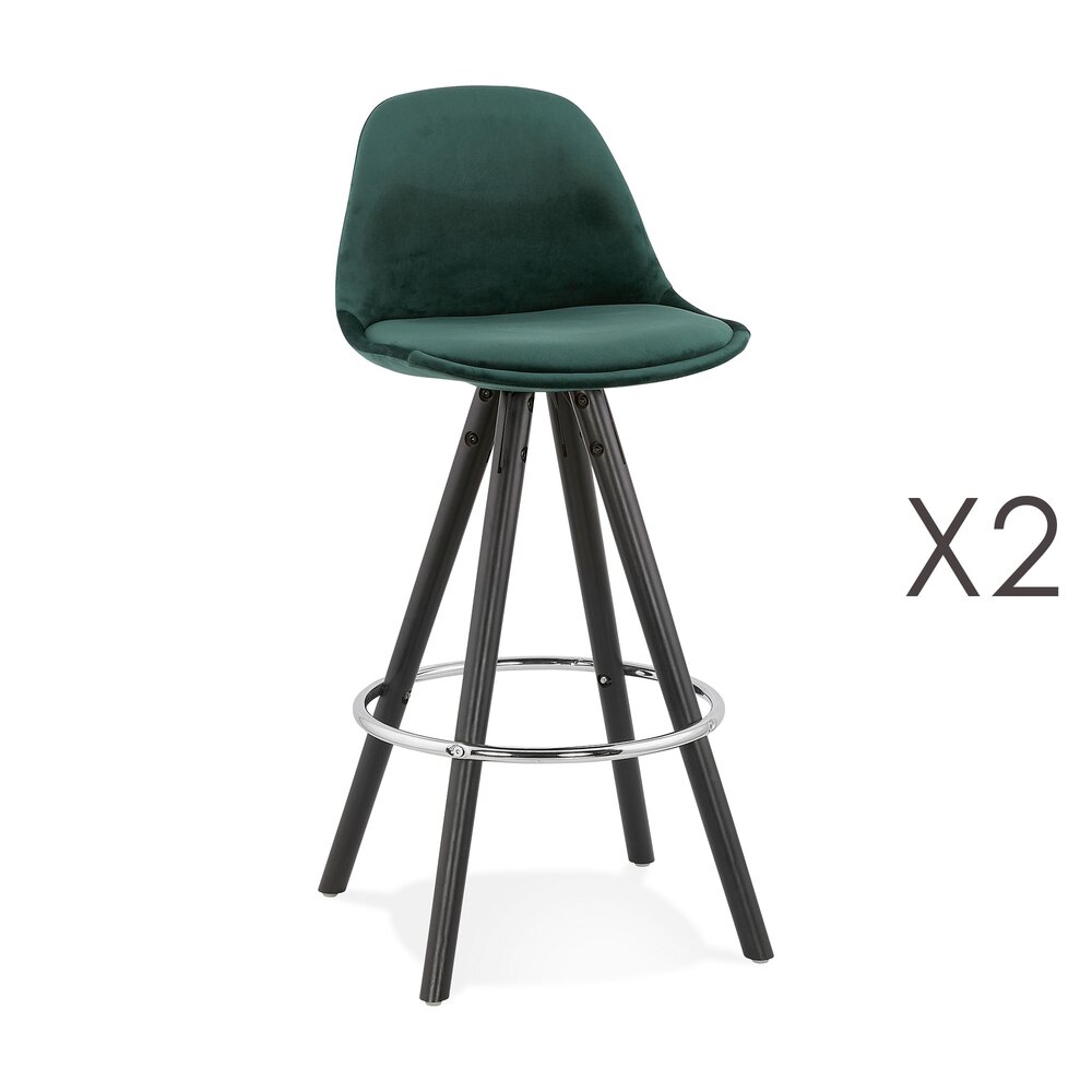 Tabouret de bar - Lot de 2 chaises de bar H65 cm tissu vert foncé pieds noirs - CIRCOS photo 1