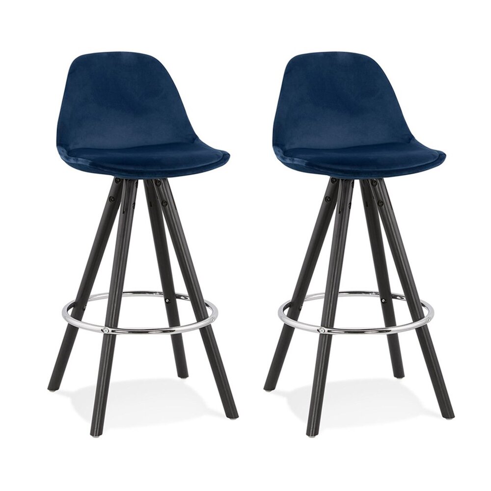 Tabouret de bar - Lot de 2 chaises de bar H65 cm tissu bleu foncé pieds noirs - CIRCOS photo 1