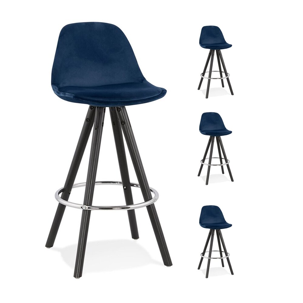 Tabouret de bar - Lot de 4 chaises de bar H65 cm tissu bleu foncé pieds noirs - CIRCOS photo 1