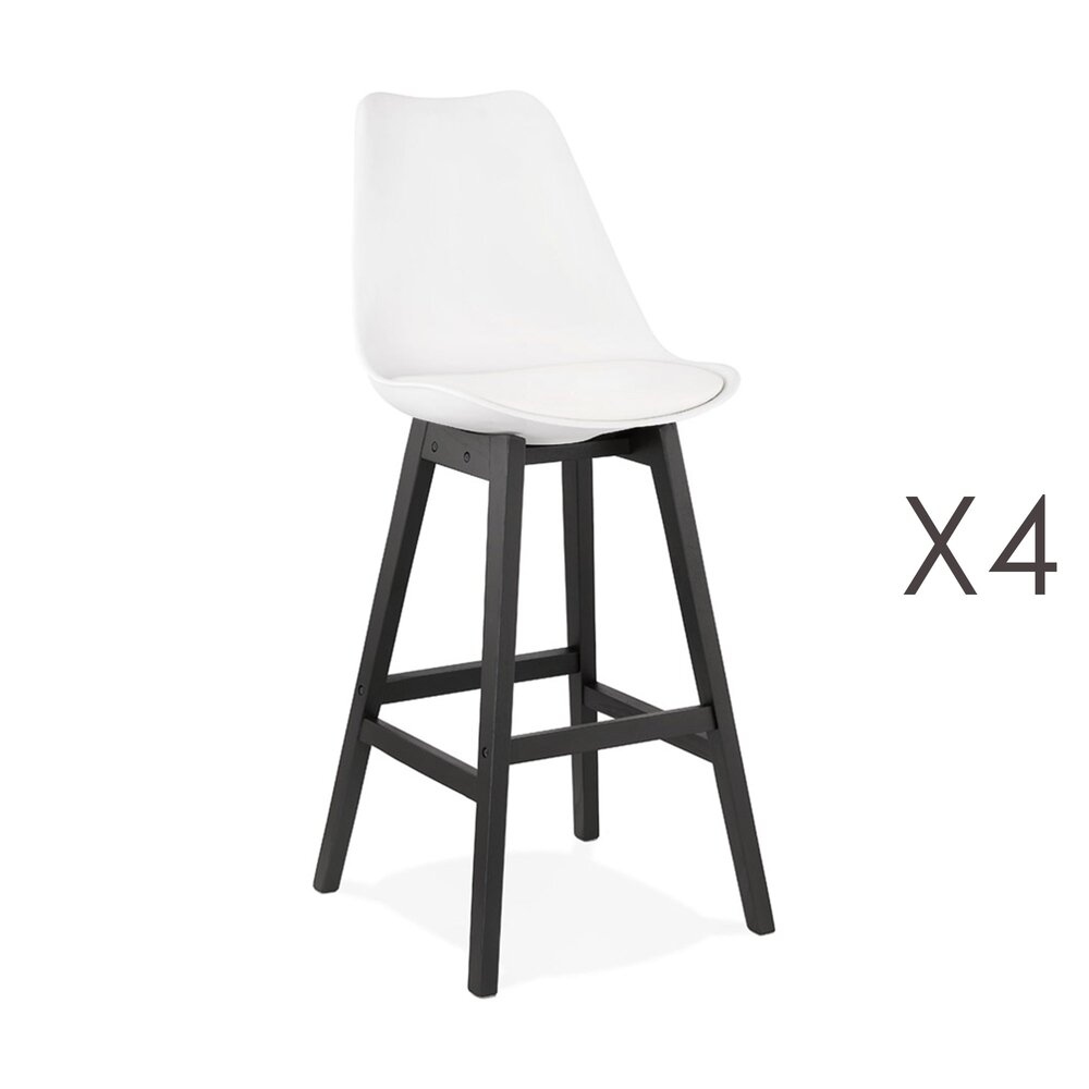 Tabouret de bar - Lot de 4 chaises de bar blanches H75 cm avec pieds noirs - ELO photo 1