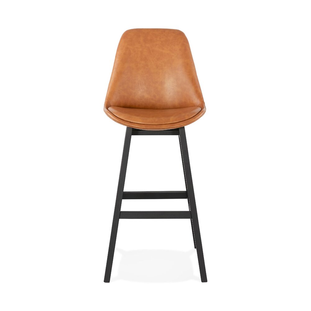 Lot de 2 chaises de bar H75 cm en PU marron pieds noirs - ELO photo 2
