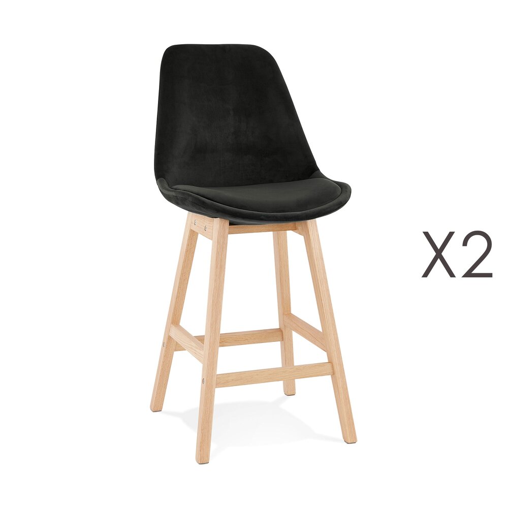 Tabouret de bar - Lot de 2 chaises de bar H66 cm en tissu noir pieds naturels - ELO photo 1