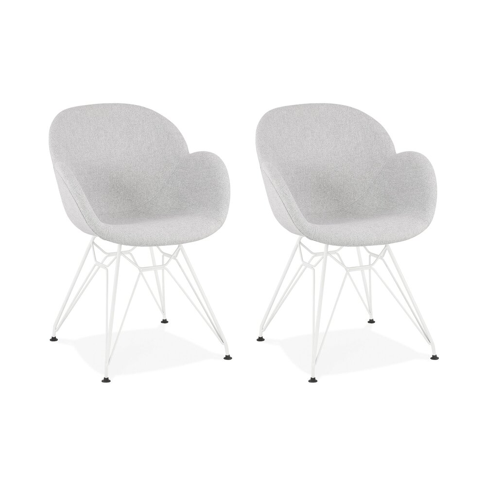 Chaise - Lot de 2 chaises tissu gris clair piètement en métal blanc - UMILA photo 1