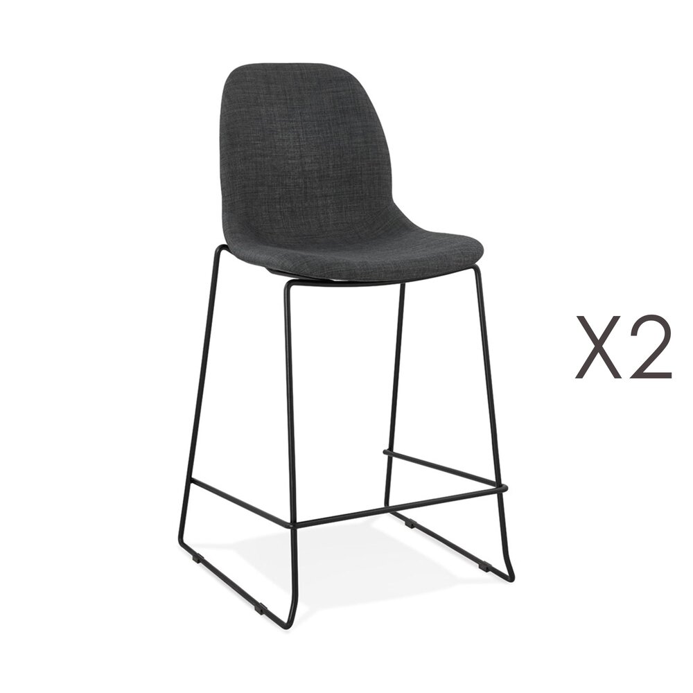 Tabouret de bar - Lot de 2 chaises de bar H67,5 cm tissu gris foncé pieds noirs - MOANA photo 1