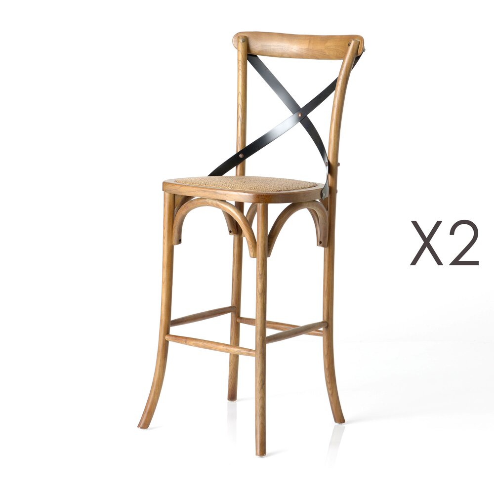 Tabouret de bar - Lot de 2 chaises de bar bistrot 46x42x118 cm en bois naturel photo 1