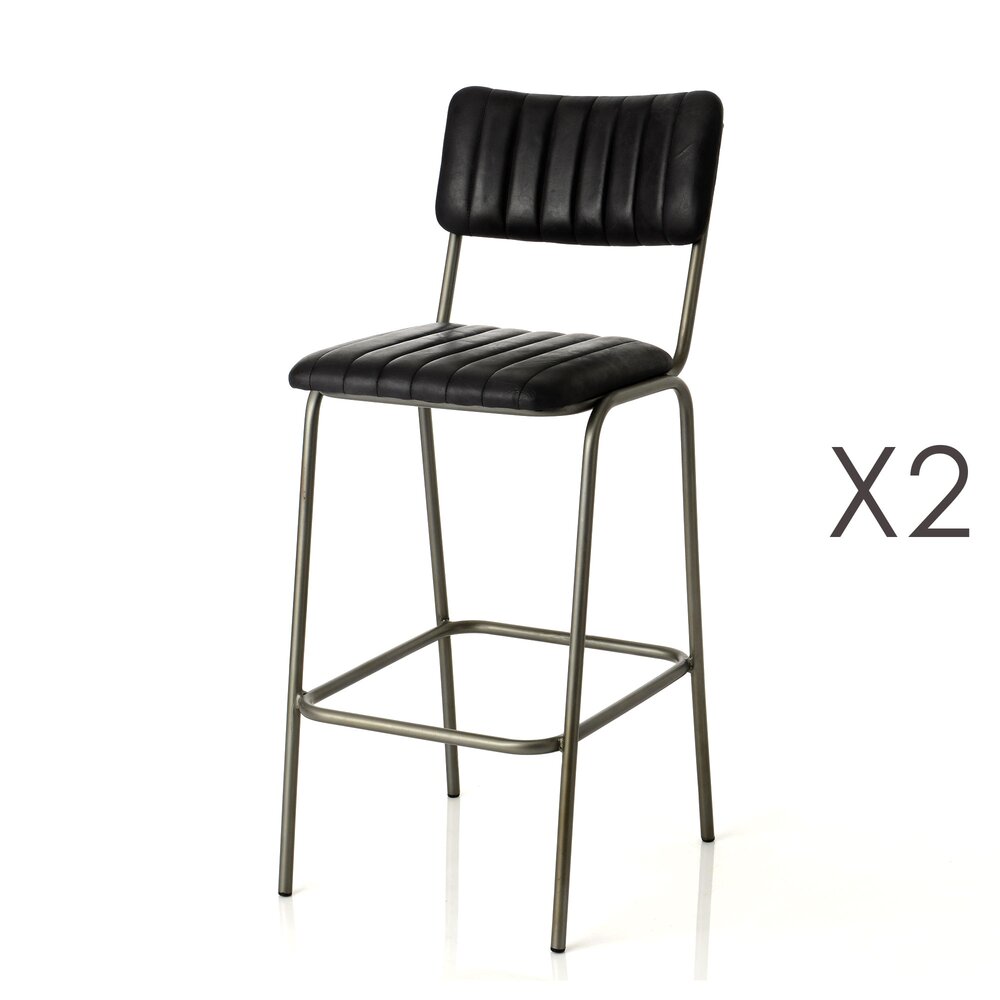 Tabouret de bar - Lot de 2 chaises de bar 53x44x103 cm en cuir noir photo 1