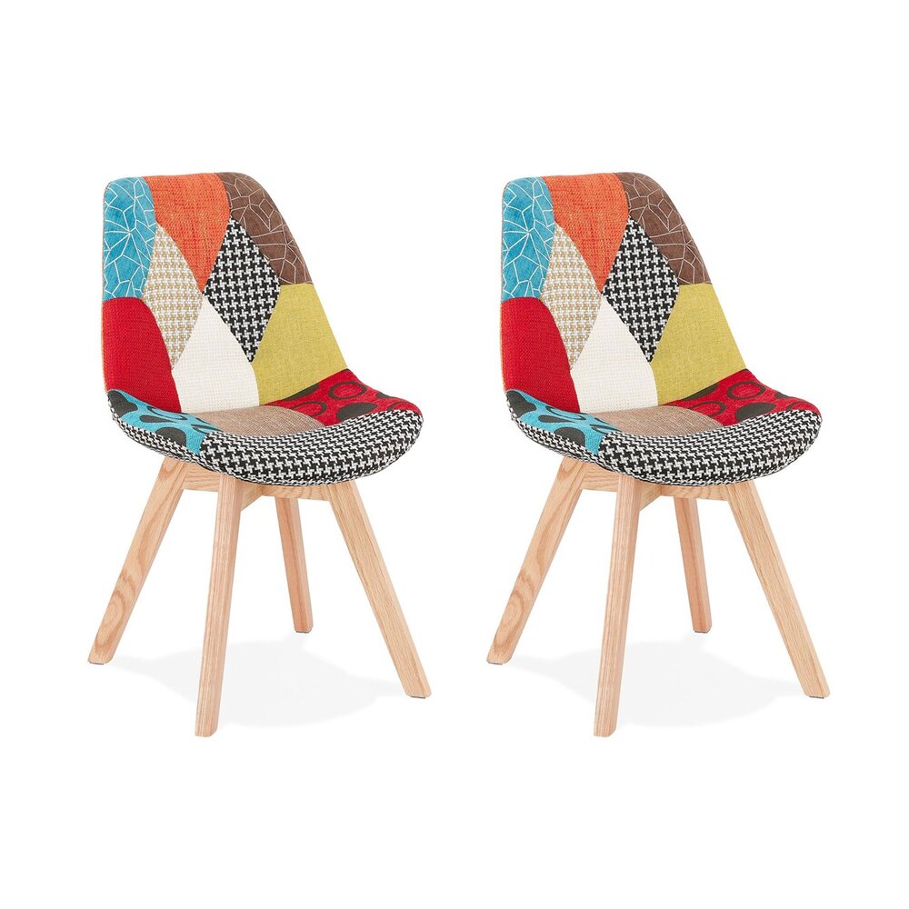 Meubles - Lot de 2 chaises repas en tissu patchwork et pieds naturels - SARAH photo 1
