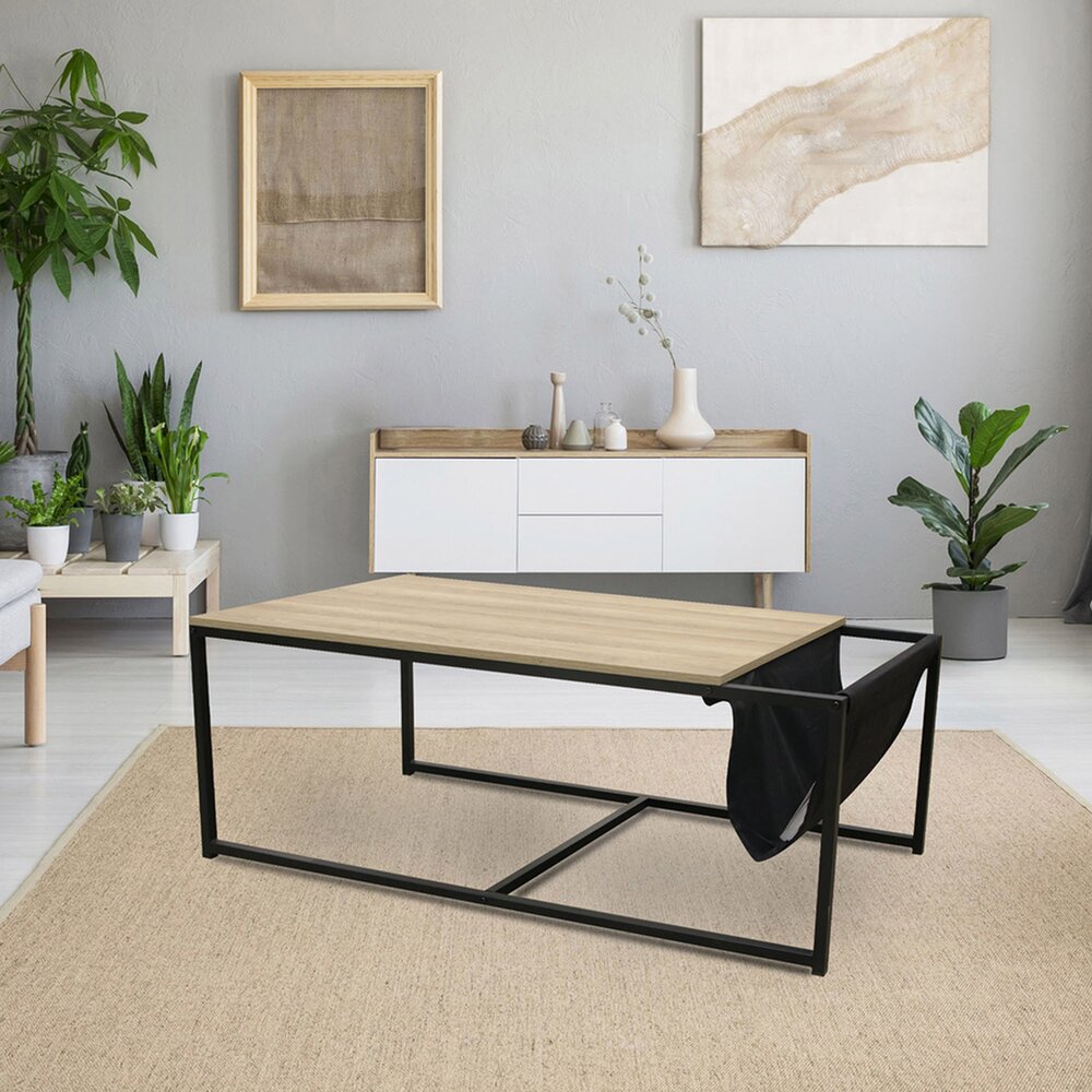 Table basse - Table basse avec porte revues 112x60x45 cm naturel et noir photo 1