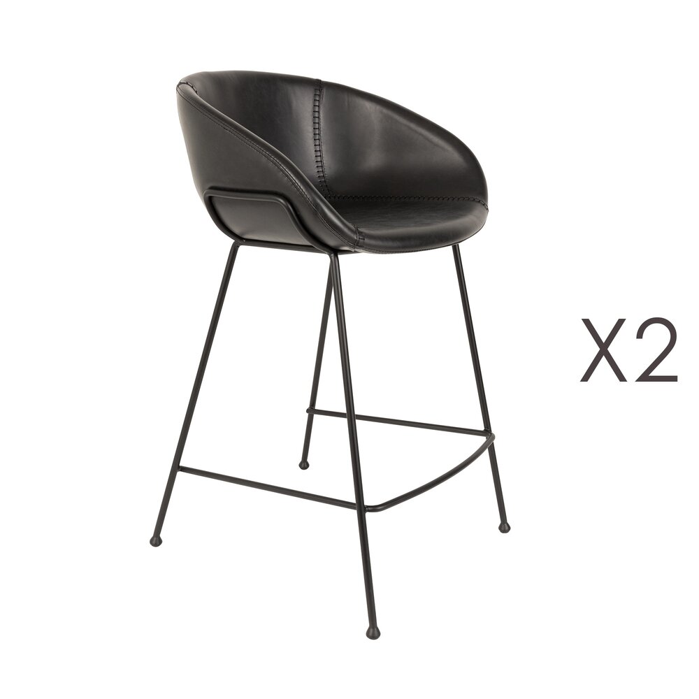 Tabouret de bar - Lot de 2 chaises de bar H65 cm en PU noir - FESTON photo 1