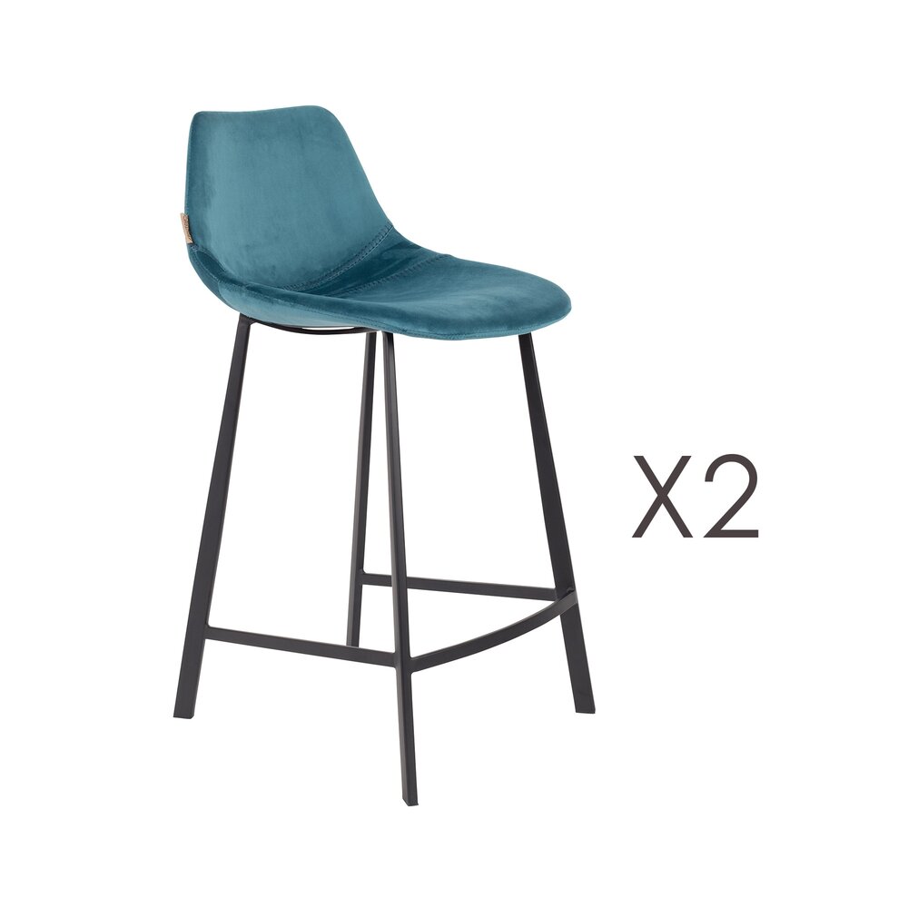 Tabouret de bar - Lot de 2 chaises de bar H65 cm en velours bleu - FRANKY photo 1