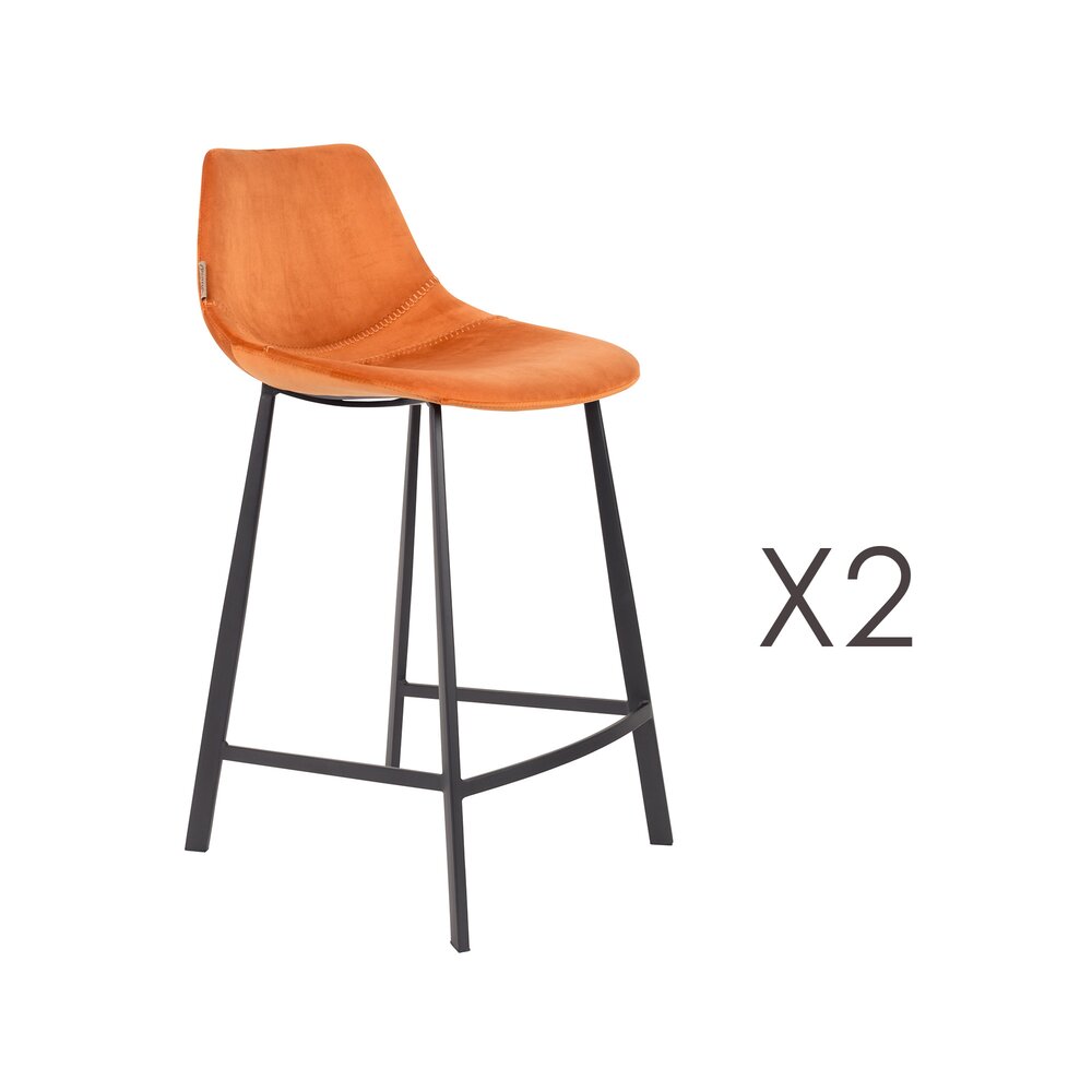 Tabouret de bar - Lot de 2 chaises de bar H65 cm en velours orange - FRANKY photo 1